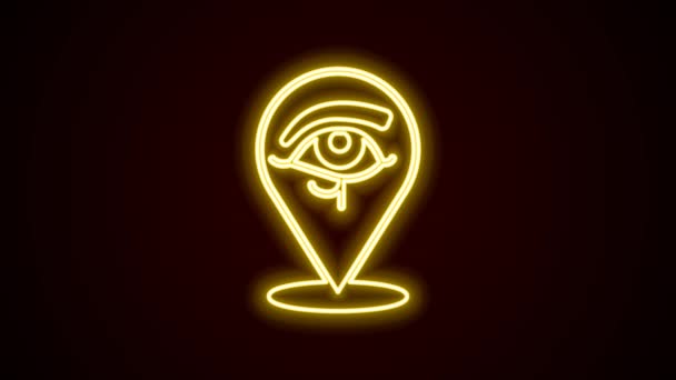 Gloeiende neon lijn Eye of Horus icoon geïsoleerd op zwarte achtergrond. Oude Egyptische godin Wedjet symbool van bescherming, koninklijke macht en goede gezondheid. 4K Video motion grafische animatie — Stockvideo