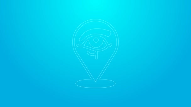 Rosa linje Eye of Horus ikon isolerad på blå bakgrund. Gamla egyptiska gudinnan Wedjet symbol för skydd, kunglig makt och god hälsa. 4K Video motion grafisk animation — Stockvideo