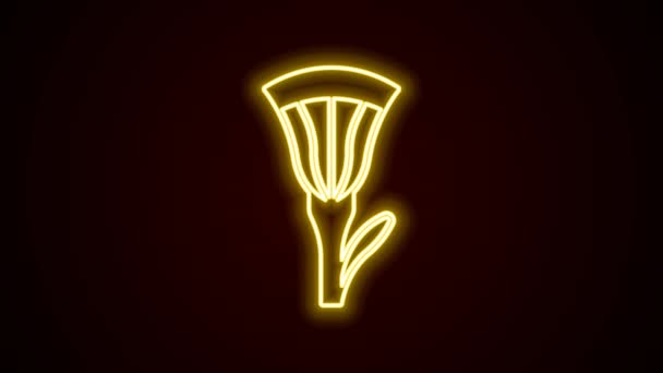 Glowing neon line Egyptian lotus icon isolated on black background. Animasi grafis gerak Video 4K — Stok Video