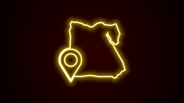 Glowing neon line Map of Egypt icon isolated on black background. 4K Video motion graphic animation — Stock video