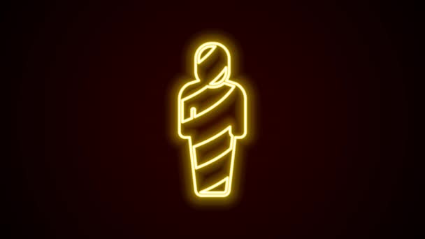 Linea neon incandescente icona mummia Egitto isolato su sfondo nero. Animazione grafica 4K Video motion — Video Stock