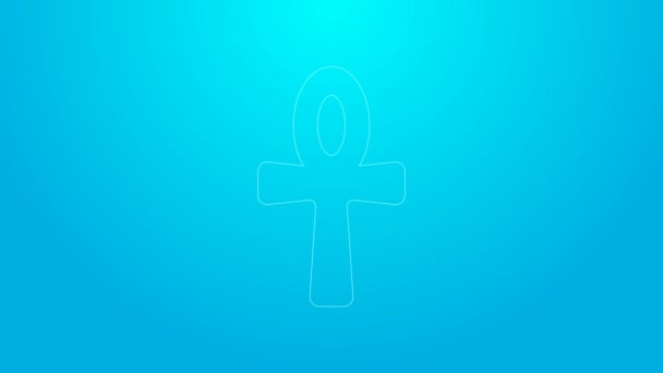 Pink line Cross ankh icon isolated on blue background. Egyptian word for life or symbol of immortality. 4K Video motion graphic animation — Vídeo de Stock