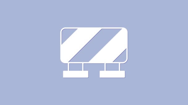White Road Barriere Symbol isoliert auf violettem Hintergrund. Symbol für ein Sperrgebiet, das sich im Bau befindet. Reparaturarbeiten. 4K Video Motion Grafik Animation — Stockvideo