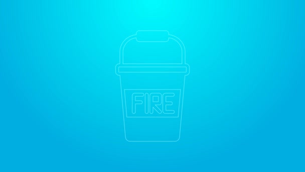 Línea rosa Icono de cubo de fuego aislado sobre fondo azul. Cubo de metal vacío o con agua para combatir incendios. Animación gráfica de vídeo 4K — Vídeos de Stock