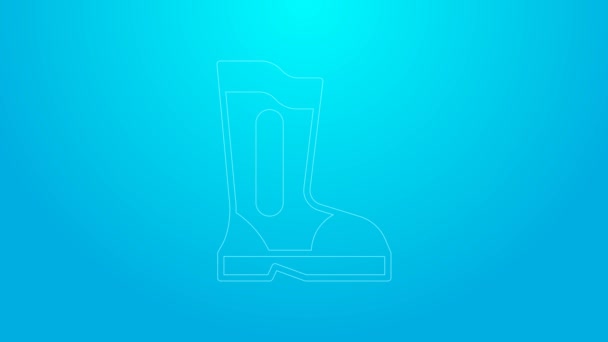 Pink line Fire boots icon isolated on blue background. 4K Video motion graphic animation — Stock Video