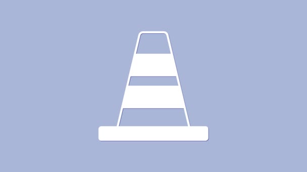Icona cono traffico bianco isolato su sfondo viola. Animazione grafica 4K Video motion — Video Stock