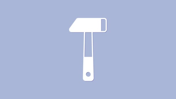 Ícone de martelo branco isolado no fundo roxo. Ferramenta para reparo. Animação gráfica em movimento de vídeo 4K — Vídeo de Stock