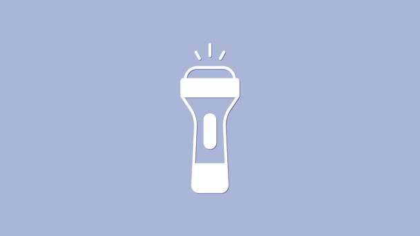 Biała ikona latarki odizolowana na fioletowym tle. 4K Animacja graficzna ruchu wideo — Wideo stockowe