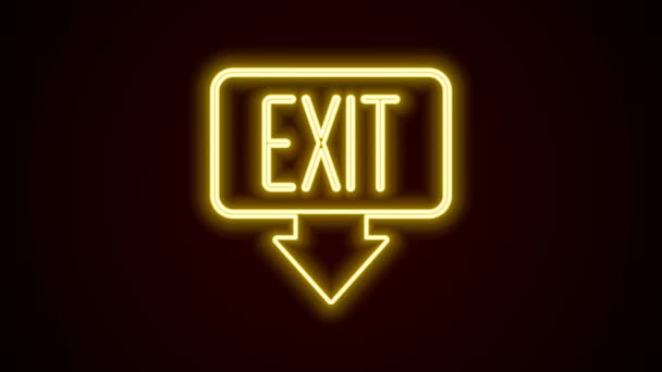 Glödande neon linje Fire exit ikon isolerad på svart bakgrund. Avfyra akutikonen. 4K Video motion grafisk animation — Stockvideo