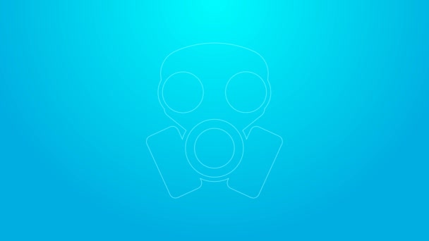 Línea rosa Icono de máscara de gas aislado sobre fondo azul. Signo respiratorio. Animación gráfica de vídeo 4K — Vídeos de Stock