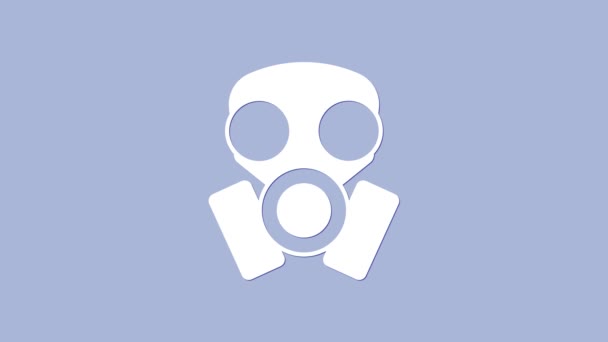 Icono de máscara de gas blanco aislado sobre fondo púrpura. Signo respiratorio. Animación gráfica de vídeo 4K — Vídeos de Stock