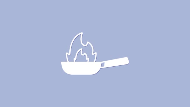 White Pan with fire icon isolated on purple background. 4K Video motion graphic animation — Stock Video