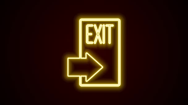 Glowing neon line Fire exit icon isolated on black background. Fire emergency icon. 4K Video motion graphic animation — Stock Video