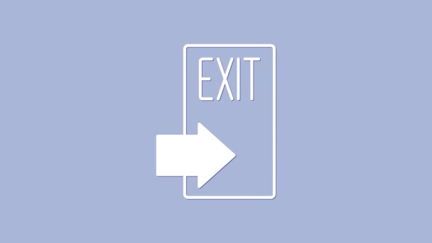 White Fire Exit Symbol isoliert auf violettem Hintergrund. Notfall-Ikone. 4K Video Motion Grafik Animation — Stockvideo