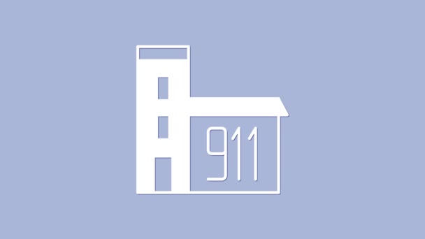 Edificio blanco de la estación de bomberos icono aislado sobre fondo púrpura. Edificio de bomberos. Animación gráfica de vídeo 4K — Vídeos de Stock