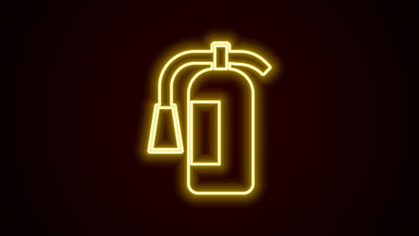 Linha de néon brilhante Ícone do extintor de incêndio isolado no fundo preto. Animação gráfica em movimento de vídeo 4K — Vídeo de Stock