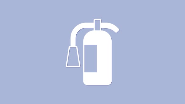 Bílý hasicí přístroj ikona izolované na fialovém pozadí. Grafická animace pohybu videa 4K — Stock video