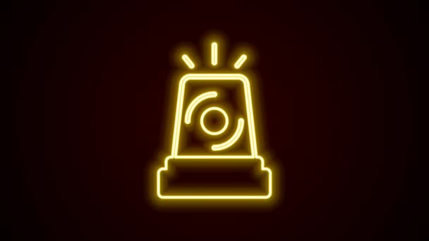 Linha de néon brilhante ícone sirene Flasher isolado no fundo preto. Sirene intermitente de emergência. Animação gráfica em movimento de vídeo 4K — Vídeo de Stock