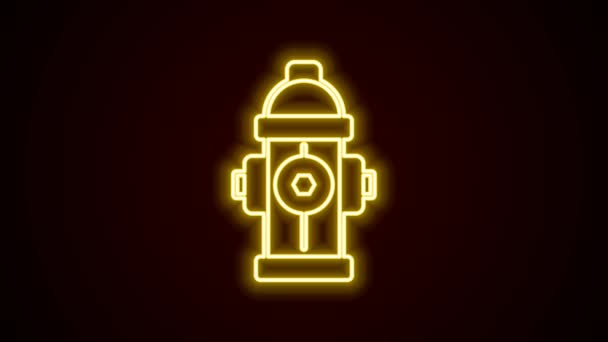 Glödande neon linje Brand brandpost ikon isolerad på svart bakgrund. 4K Video motion grafisk animation — Stockvideo