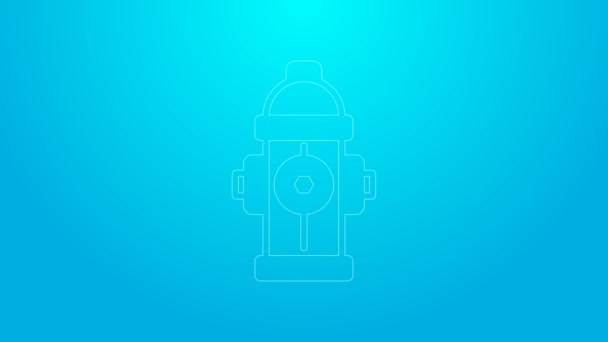 Pink line Fire hydrant icon isolated on blue background. 4K Video motion graphic animation — Stock Video