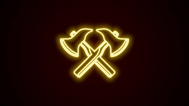 Lumineux néon ligne icône de hache de pompier isolé sur fond noir. Hache de feu. Animation graphique de mouvement vidéo 4K — Video