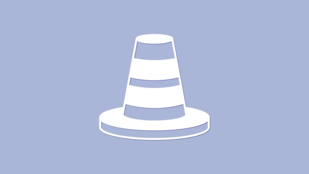 White Traffic cone icon isolated on purple background. 4K Video motion graphic animation — Stock Video