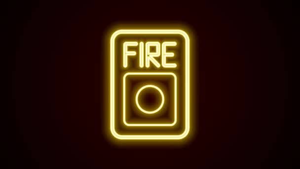 Linha de néon brilhante Ícone do sistema de alarme de incêndio isolado no fundo preto. Puxe a caixa de segurança contra incêndios. Animação gráfica em movimento de vídeo 4K — Vídeo de Stock