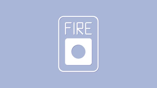 紫色の背景に隔離された白い火災警報システムのアイコン。危険火災安全ボックスを引く。4Kビデオモーショングラフィックアニメーション — ストック動画