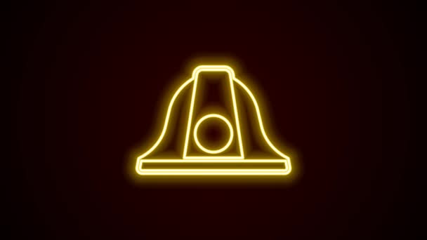 Linea al neon incandescente Casco pompiere o icona cappello pompiere isolato su sfondo nero. Animazione grafica 4K Video motion — Video Stock