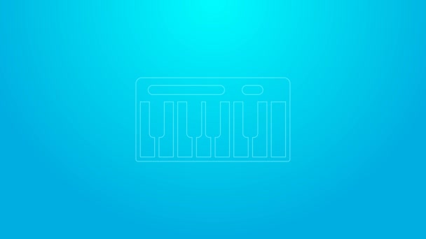 Línea rosa Icono sintetizador de música aislado sobre fondo azul. Piano electrónico. Animación gráfica de vídeo 4K — Vídeos de Stock