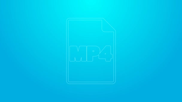 Pink line MP4 file document. Download mp4 button icon isolated on blue background. MP4 file symbol. 4K Video motion graphic animation — Αρχείο Βίντεο