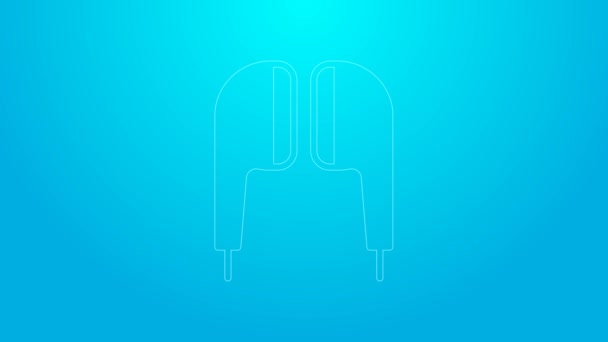 Pink line Air headphones icon isolated on blue background. Держатель беспроводной в случае наушников гардероб электронный гаджет. Видеографическая анимация 4K — стоковое видео