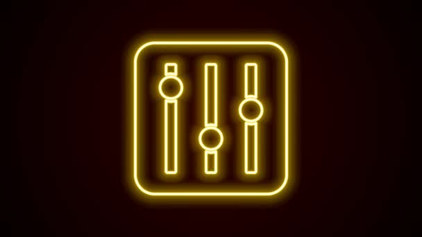 Glowing neon line Sound mixer controller icon isolated on black background. Dj equipment slider buttons. Mixing console. 4K Video motion graphic animation — Stock Video