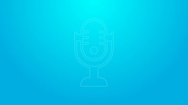 Pink line Microphone icon isolated on blue background. On air radio mic microphone. Speaker sign. 4K Video motion graphic animation — Stock Video