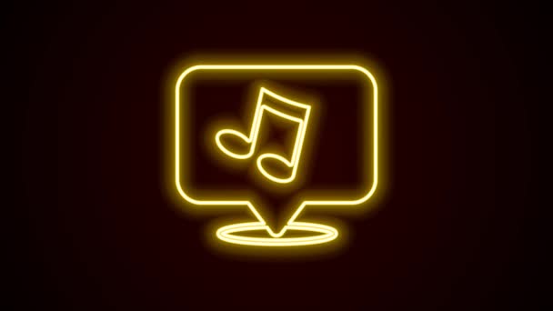 Gloeiende neon lijn Muzieknoot, toon icoon geïsoleerd op zwarte achtergrond. 4K Video motion grafische animatie — Stockvideo
