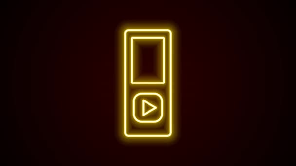 Φωτεινή γραμμή νέον Εικονίδιο αναπαραγωγής μουσικής απομονωμένο σε μαύρο φόντο. Φορητή συσκευή μουσικής. 4K Γραφική κίνηση κίνησης βίντεο — Αρχείο Βίντεο