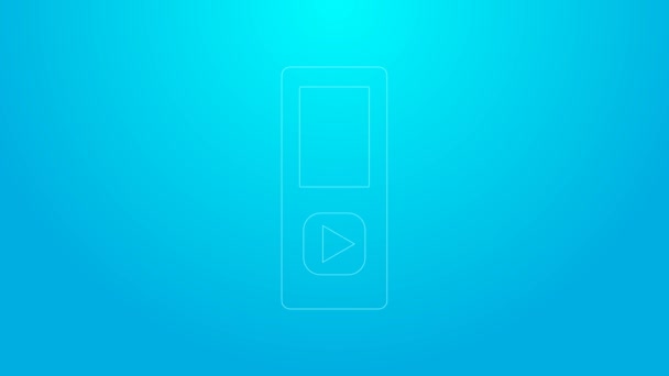 Ligne rose icône de lecteur de musique isolé sur fond bleu. Dispositif de musique portable. Animation graphique de mouvement vidéo 4K — Video