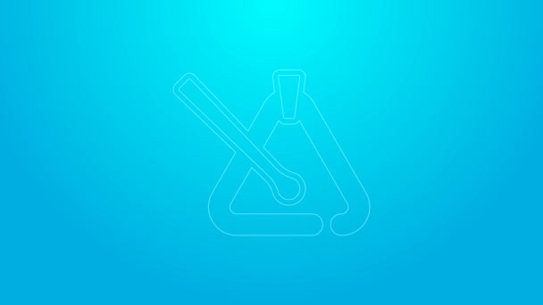 Růžová čára Trojúhelník hudební nástroj ikona izolované na modrém pozadí. Grafická animace pohybu videa 4K — Stock video