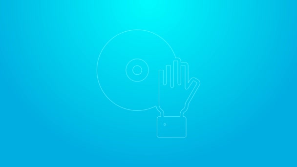 Pink line DJ playing music icon isolated on blue background. 4K Video motion graphic animation — Stock Video