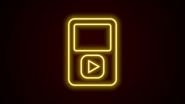 Icono brillante del reproductor de música en línea de neón aislado sobre fondo negro. Dispositivo de música portátil. Animación gráfica de vídeo 4K — Vídeos de Stock