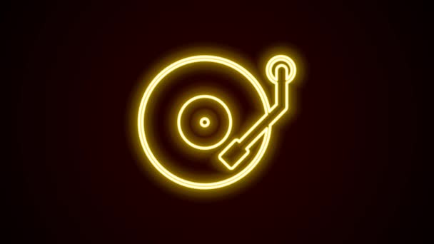 Lumineux néon lecteur vinyle ligne avec une icône de disque vinyle isolé sur fond noir. Animation graphique de mouvement vidéo 4K — Video