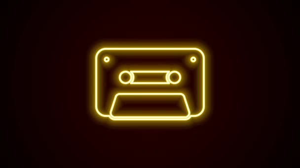 Linea neon incandescente Icona a cassetta audio retrò isolata su sfondo nero. Animazione grafica 4K Video motion — Video Stock
