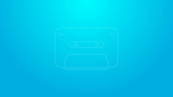 Pink line Retro audio cassette tape icon isolated on blue background. 4K Video motion graphic animation — Stockvideo