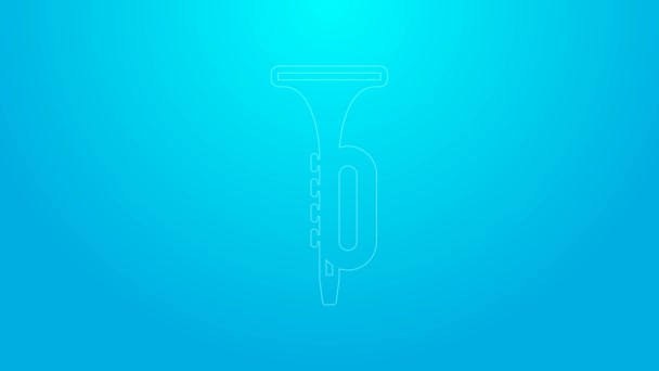 Pink line Trumpet icon isolated on blue background. Musical instrument. 4K Video motion graphic animation — Wideo stockowe