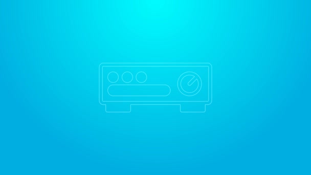 Línea rosa Icono del controlador del mezclador de sonido aislado sobre fondo azul. Botones deslizantes de equipos Dj. Consola de mezcla. Animación gráfica de vídeo 4K — Vídeo de stock