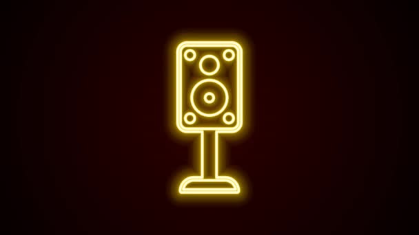 Glowing neon line Stereo speaker icon isolated on black background. Sound system speakers. Music icon. Musical column speaker bass equipment. 4K Video motion graphic animation — Stock Video