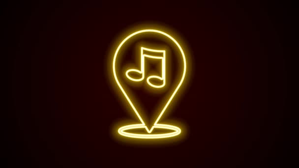 Glödande neon line Plats musikalisk not ikon isolerad på svart bakgrund. Musik och ljud koncept. 4K Video motion grafisk animation — Stockvideo