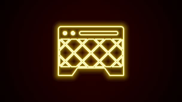Világító neon vonal Gitár erősítő ikon elszigetelt fekete háttérrel. Hangszer. 4K Videó mozgás grafikus animáció — Stock videók