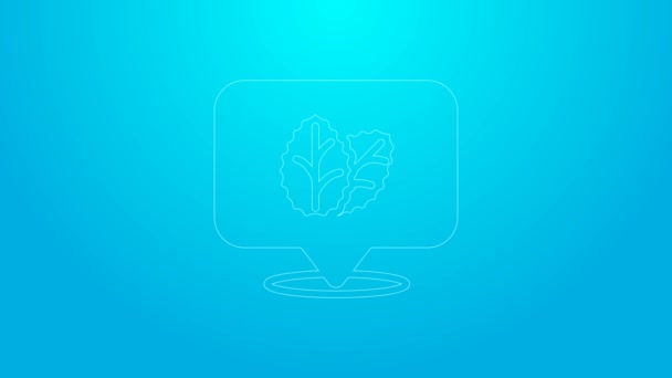 Pink line Tobacco leaf icon isolated on blue background. Tobacco leaves. 4K Video motion graphic animation — Stok video