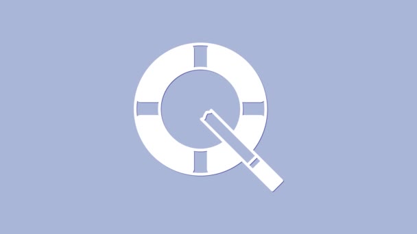 Cenicero blanco con icono de cigarrillo aislado sobre fondo púrpura. Animación gráfica de vídeo 4K — Vídeo de stock